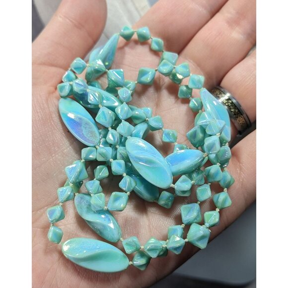 Mermaidcore Pearlescent Blue AB Beaded Necklace - Picture 2 of 4